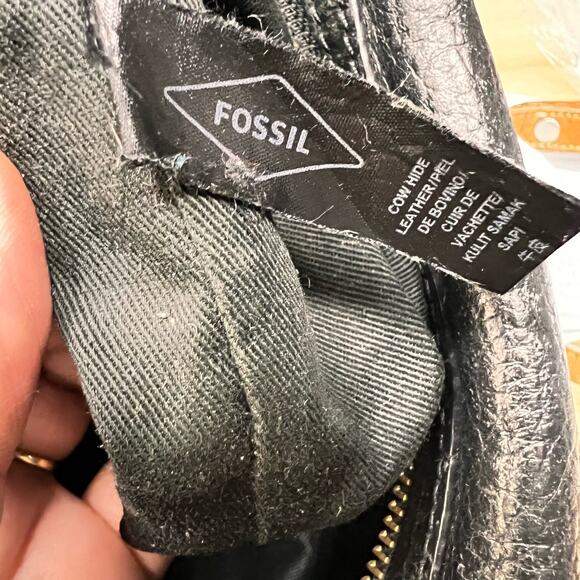 Vintage Fossil Pebbled Soft Black Cow Hide Leather Two Zip Pockets Shoulder Bag - Picture 14 of 14